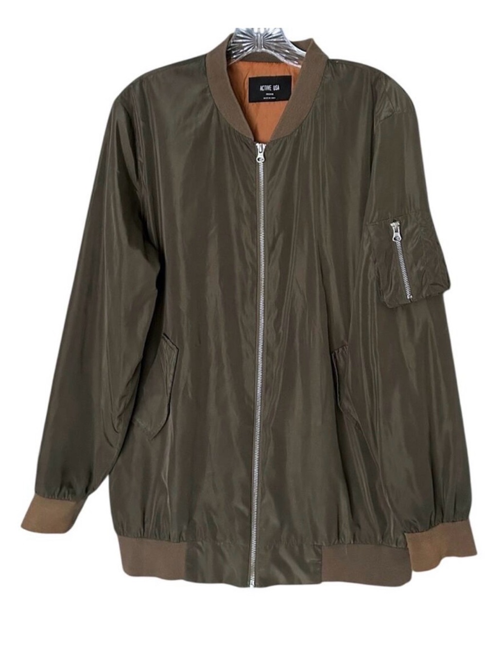 Nylon Full-Zip Fall Jacket Women's M Army Green Lightweight Active USA